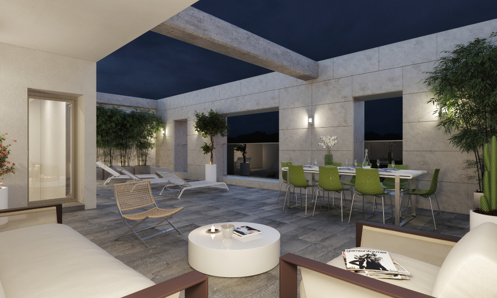 Terraza reformada de noche