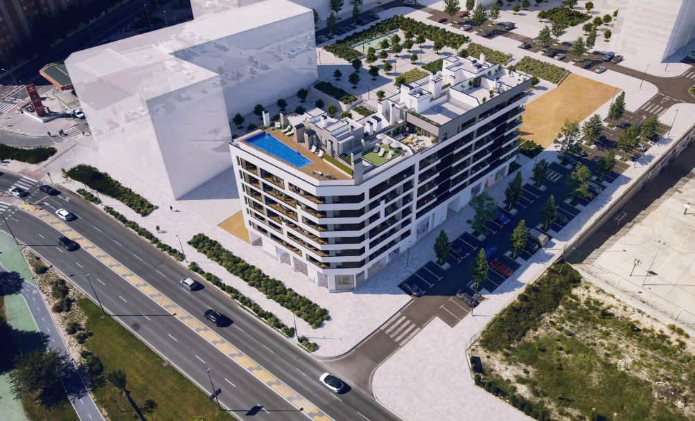 Vista satélite proyecto de viviendas de obra nueva bloque de edificios